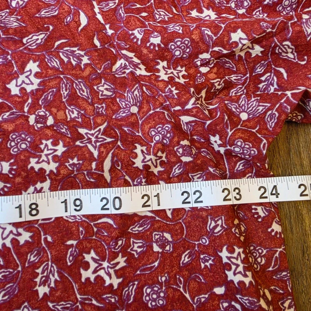 Madewell NWT Womens  NO235 Red Floral V-Neck Puff Short Sleeve Cotton Top XXL